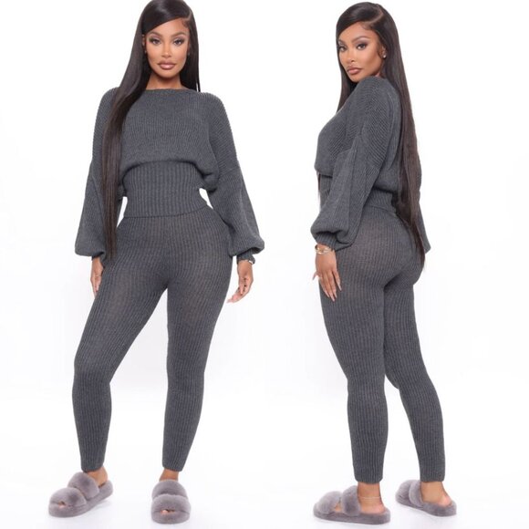 Fashion Nova Talk Is Cheap Sweater Legging Set Charcoal - Picture 1 of 6